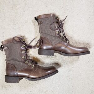 Durango Boots Womens 7.5 Brown Leather & Canvas Lace-Up Moto Western Casual